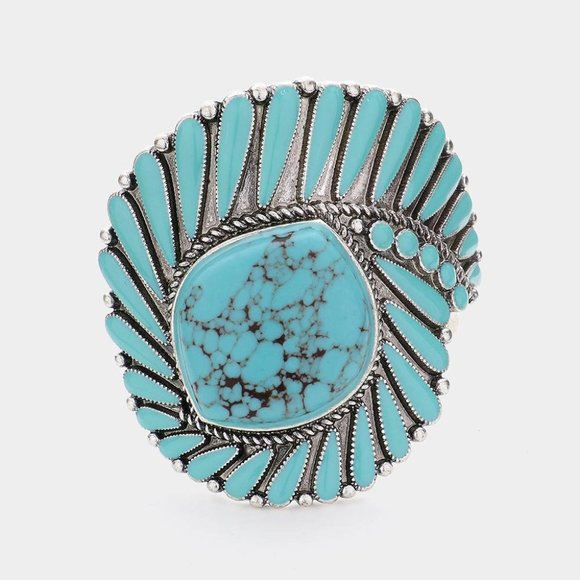 Jewelry Natural Stone Embellished Squash Blossom Cuff Bracelet Poshmark